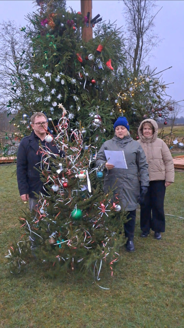 Darbinieki rotā ziemassvētku eglīti